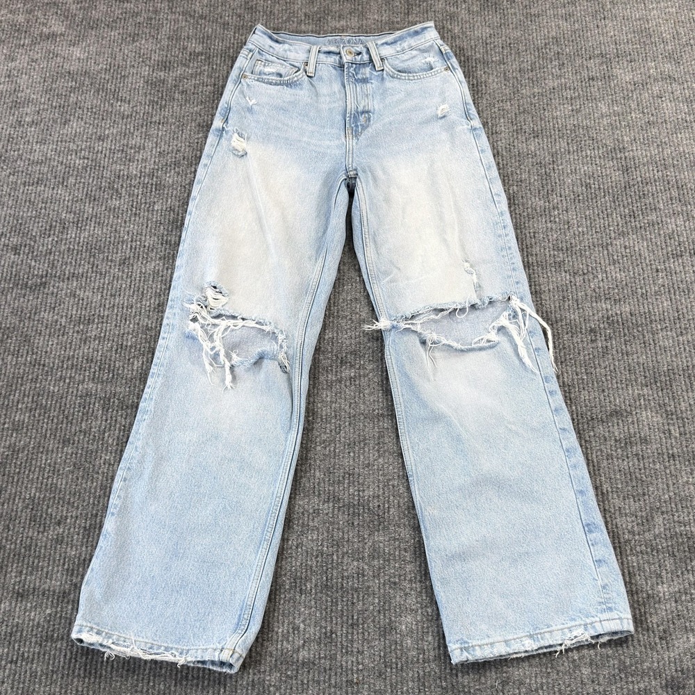 Arizona‎ Jean Company Straight Jeans Juniors 3 Blue High Rise Distressed Denim
